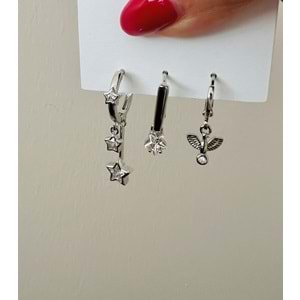 3'LÜ YILDIZ SALLANTILI KÜPE SETİ -GÜMÜŞ RENK ACR7695