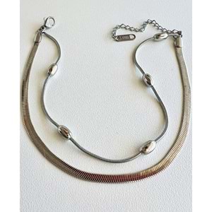 GÜMÜŞ RENK İKİLİ İTALYAN ZİNCİRLİ ÇELİK HALHAL 20+6 CM ACR7759