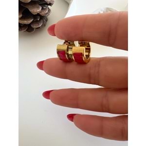 MİNELİ MİNİMAL ÇELİK HALKA KÜPELER-GOLD RENK ACR7872