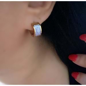 MİNELİ MİNİMAL ÇELİK HALKA KÜPELER-GOLD RENK ACR7872