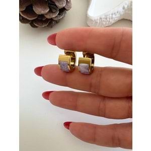 MİNELİ MİNİMAL ÇELİK HALKA KÜPELER-GOLD RENK ACR7872