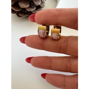 MİNELİ MİNİMAL ÇELİK HALKA KÜPELER-GOLD RENK ACR7872