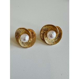 GOLD RENK İNCİLİ LOTUS KÜPE ACR7920