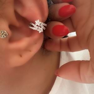 İKİLİ YILDIZ GÖRÜNÜMLÜ KIKIRDAK (EARCUFF) KÜPE-GÜMÜŞ RENK ACR7955