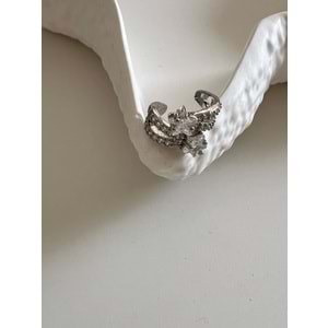 İKİLİ YILDIZ GÖRÜNÜMLÜ KIKIRDAK (EARCUFF) KÜPE-GÜMÜŞ RENK ACR7955