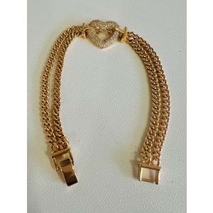 XUPING ROSE RENK ÇİFT SIRA ZİNCİRLİ KALP BİLEKLİK 18 CM ACR8198