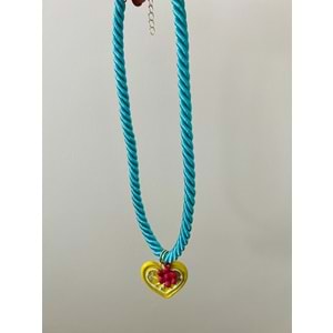 LİMON CHARMLI, MAVİ İPLİ KALP KOLYE ACR8253