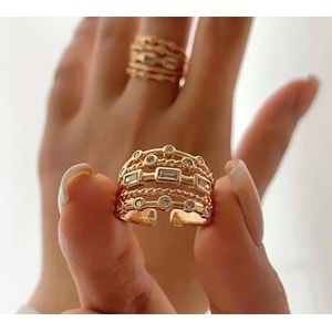 AYARLANABİLİR VİNTAGE ÇOKLU GÖRÜNÜMLÜ TAŞLI YÜZÜK-GOLD RENK ACR8338