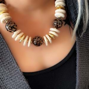 VİNTAGE LEOPAR DESENLİ KOLYE 45+5CM-GOLD RENK ACR8380