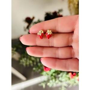 XUPING MİNİMAL KIRMIZI ÇİLEK KÜPE 5MM-GOLD RENK ACR8394