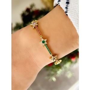 XUPING 14K RENKLİ TAŞLI YILDIZ BİLEKLİK 18+1CM-GOLD RENK ACR8400