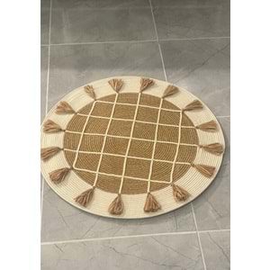 GADE EL YAPIMI, KAYDIRMAZLI, TRESS İPİ PASPAS-BAMBU&EKRU, SAÇAKLI BOHEM TARZ YUVARLAK ACR8417