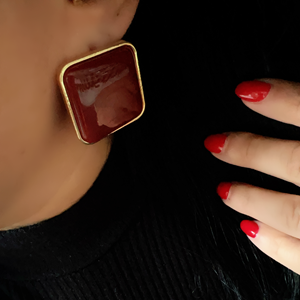 BORDO RENK KARE KÜPE-GOLD RENK ACR8574