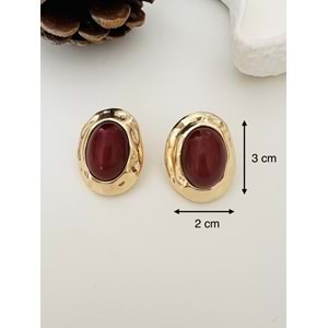 GOLD ÇERÇEVELİ BORDO RENK OVAL KÜPE ACR8582
