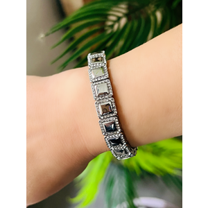 KARE TAŞLI LASTİKLİ BİLEKLİK-GÜMÜŞ RENK ACR8596