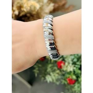 GÜMÜŞ RENK LASTİKLİ TAŞLI BOMBE BİLEKLİK ACR8609