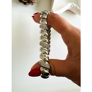 GÜMÜŞ RENK LASTİKLİ TAŞLI BOMBE BİLEKLİK ACR8609