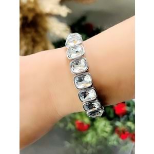 GÜMÜŞ RENK KRİSTAL TAŞLI, LASTİKLİ BİLEKLİK ACR8622