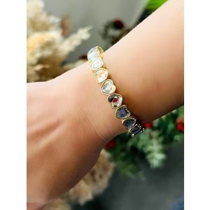 GOLD RENK KRİSTAL TAŞLI, LASTİKLİ KALP BİLEKLİK ACR8634