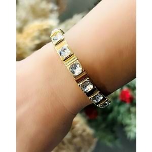 GOLD RENK KARE KRİSTAL TAŞLI, LASTİKLİ BİLEKLİK ACR8642