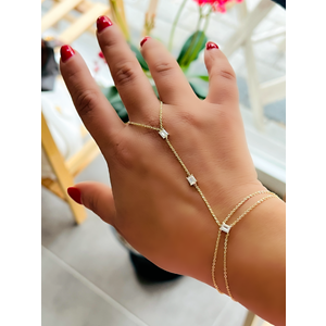 ÖZEL SERİ BAGET TAŞLI, BİLEKTEN ÇİFT ZİNCİR DOLAMALI ŞAHMERAN-GOLD ACR8760