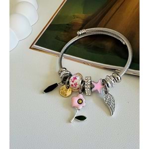 PEMBE YILDIZLI-PAPATYALI CHARM BİLEKLİK ACR8772