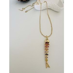 ÖZEL SERİ RENKLİ TAŞLI BALIK KOLYE 50+5CM-GOLD RENK ACR8917