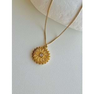 GOLD RENK TAŞLI GÖZ ÇELİK KOLYE 41+6 CM ACR9377
