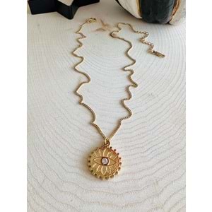 GOLD RENK TAŞLI GÖZ ÇELİK KOLYE 41+6 CM ACR9377