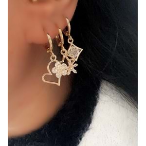 ÜÇLÜ KALPLİ-YILDIZLI KÜPE SETİ-GOLD RENK ACR9446