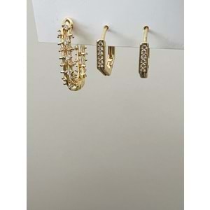 ÜÇLÜ KARE-BEŞGEN HALKA KÜPE SETİ-GOLD RENK ACR9460