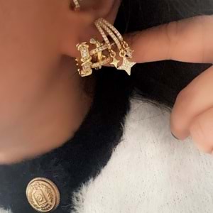 ÜÇLÜ HALKA-SARMAL HALKA-YILDIZ DETAYLI KÜPE SETİ-GOLD RENK ACR9468