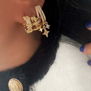 ÜÇLÜ HALKA-SARMAL HALKA-YILDIZ DETAYLI KÜPE SETİ-GOLD RENK ACR9468