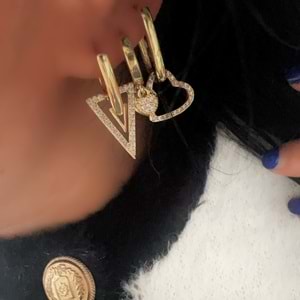 ÜÇLÜ TAŞLI ÜÇGEN-KALPLİ KÜPE SETİ-GOLD RENK ACR9473