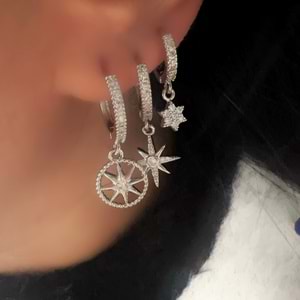 ÜÇLÜ KUTUP YILDIZ KÜPE SETİ-GÜMÜŞ RENK ACR9477