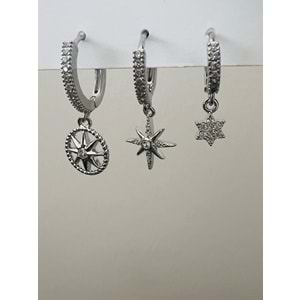 ÜÇLÜ KUTUP YILDIZ KÜPE SETİ-GÜMÜŞ RENK ACR9477