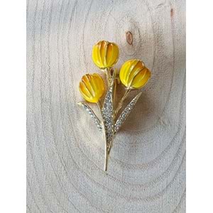 TAŞLI, ÜÇLÜ SARI LALE BROŞ ACR9607