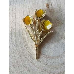TAŞLI, ÜÇLÜ SARI LALE BROŞ ACR9607