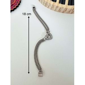 XUPING GÜMÜŞ RENK KALPLİ ÇİFT SIRA ZİNCİRLİ BİLEKLİK 18 CM ACR9609