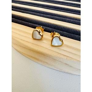 GOLD RENK SEDEFLİ ÇELİK KALP KÜPE 8 MM ACR9641