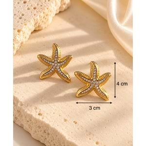 GOLD RENK TAŞLI DENİZ YILDIZI ÇELİK KÜPE ACR9716