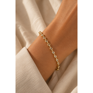XUPING 14K GOLD RENK YUVARLAK TAŞLI MİNİMALİST BİLEKLİK 18+1CM ACR9730