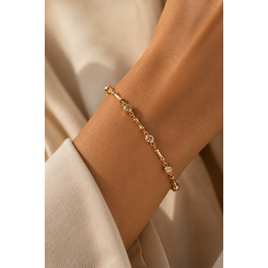 XUPING 14K GOLD RENK ÇUBUK GEÇİŞLİ, YUVARLAK TAŞLI MİNİMALİST BİLEKLİK 19+3CM ACR9748
