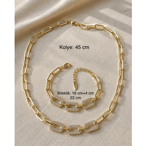 XUPING 14K GOLD RENK ZİRKON TAŞLI ATAÇ ZİNCİR KOLYE VE BİLEKLİK SETİ ACR9752