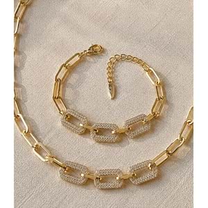 XUPING 14K GOLD RENK ZİRKON TAŞLI ATAÇ ZİNCİR KOLYE VE BİLEKLİK SETİ ACR9752