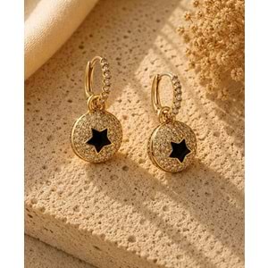 ZİRKON TAŞLI, GOLD RENK, TOP YILDIZ KÜPE ACR9806