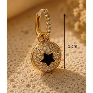 ZİRKON TAŞLI, GOLD RENK, TOP YILDIZ KÜPE ACR9806