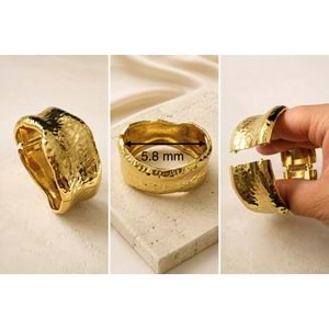 GENİŞ DALGALI, DOKULU DESEN, GOLD RENK KELEPÇE, BİLEZİK ACR9814