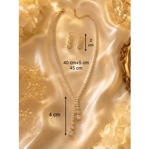 YUVARLAK TAŞLI, GOLD RENK, Y MODEL SUYOLU KOLYE VE KÜPE SETİ ACR9830