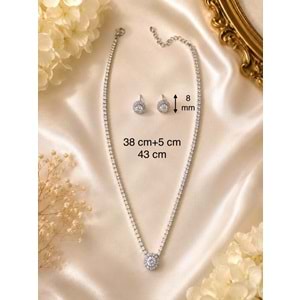 YUVARLAK TAŞLI SUYOLU KOLYE VE KÜPE SET ACR9832
